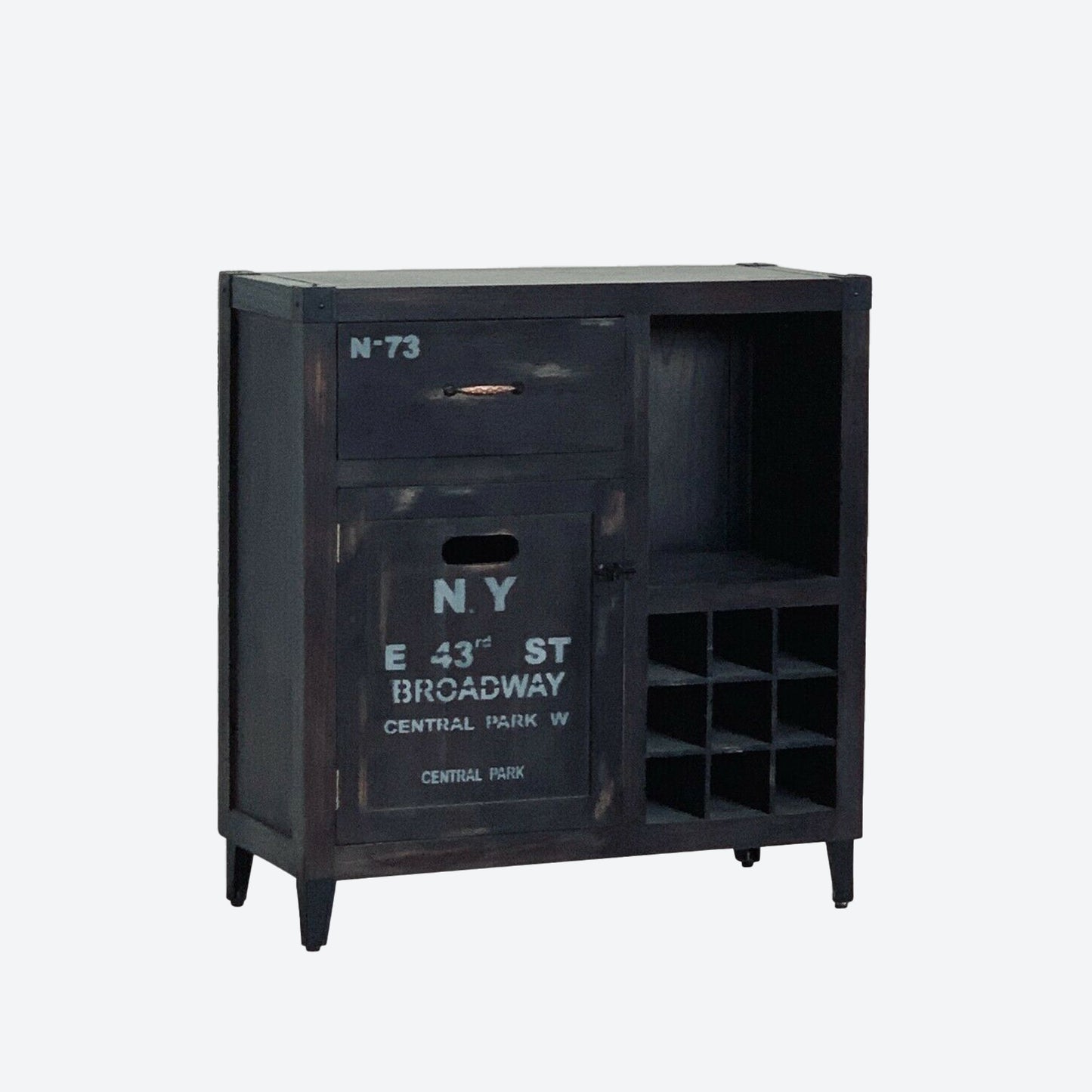 Black Solid Cedar Wood New York City Graffiti Wine Cabinet Industrial Cabinet- SKU 1180