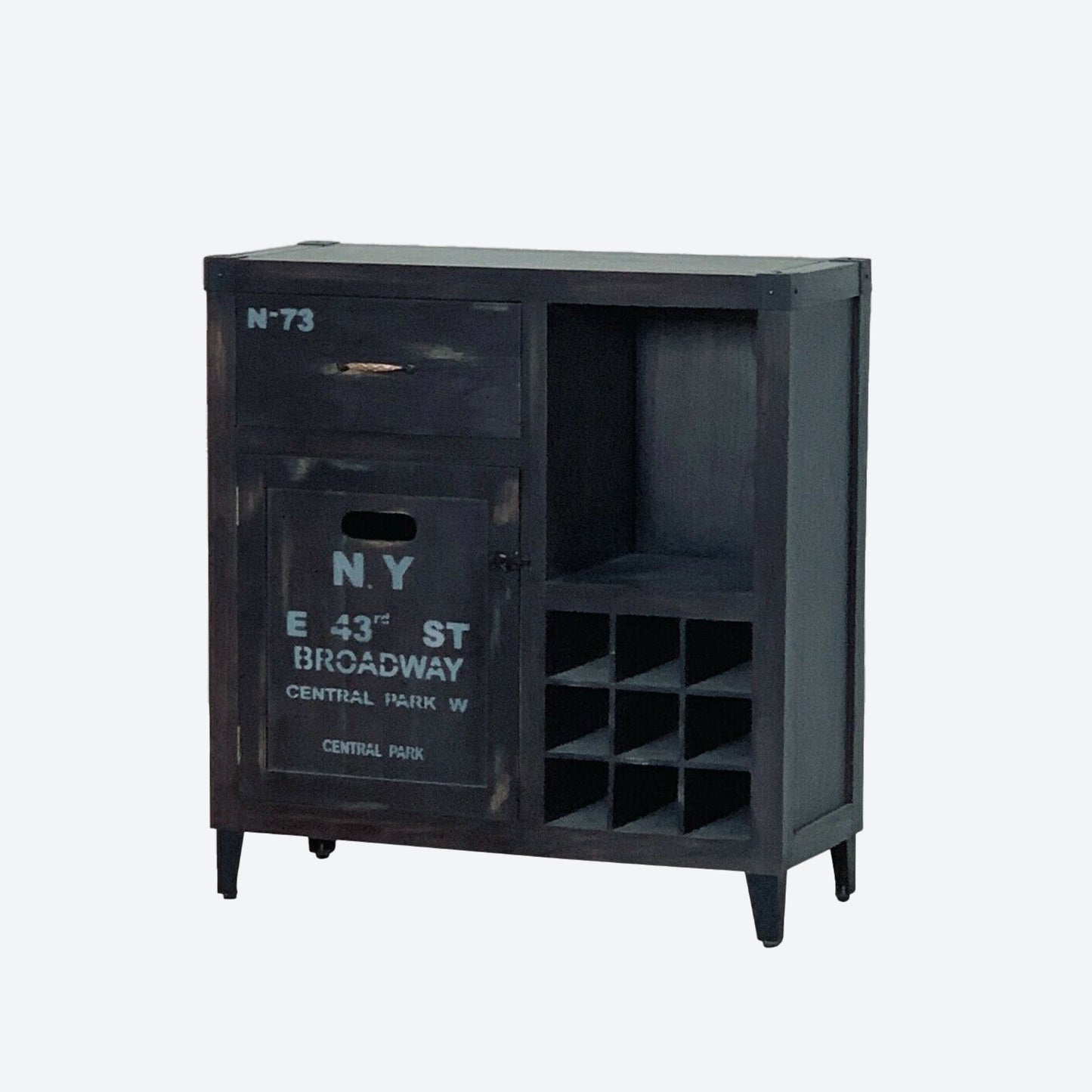 Black Solid Cedar Wood New York City Graffiti Wine Cabinet Industrial Cabinet- SKU 1180